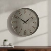 Wanduhr Grau Metalloptik rund mit Ziffern in...
