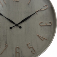 Wanduhr Grau Metalloptik rund mit Ziffern in Roségold, Design Wohnzimmeruhr