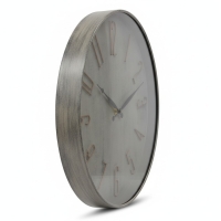 Wanduhr Grau Metalloptik rund mit Ziffern in Roségold, Design Wohnzimmeruhr