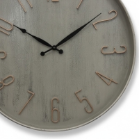 Wanduhr Grau Metalloptik rund mit Ziffern in Roségold, Design Wohnzimmeruhr