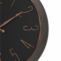 Wanduhr groß 50 cm Metall Glas Schwarz-Kupferfarben, Quarzwerk akkaya