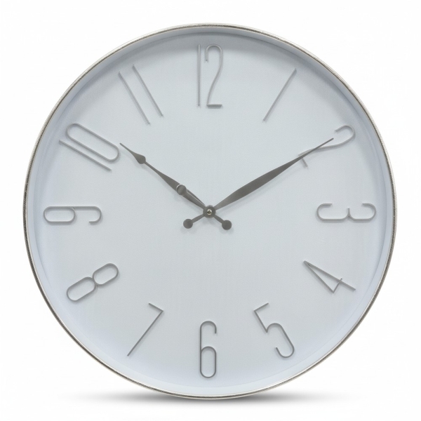Wanduhr rund Silber, 40 cm Durchmesser, Metall Glas, 3D-Ziffern