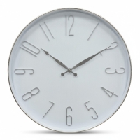 Wanduhr rund Silber, 40 cm Durchmesser, Metall Glas, 3D-Ziffern
