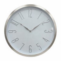 Wanduhr rund Silber, 40 cm Durchmesser, Metall Glas, 3D-Ziffern