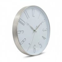 Wanduhr rund Silber, 40 cm Durchmesser, Metall Glas, 3D-Ziffern
