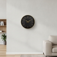 Wanduhr schwarz gold rund, Metall, arabische Ziffern, Design Wohnzimmer