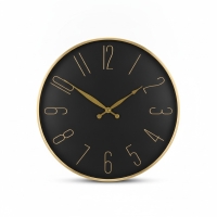 Wanduhr schwarz gold rund, Metall, arabische Ziffern, Design Wohnzimmer