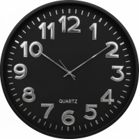 Wanduhr Quarzwerk, Silber Ziffern, Schwarz-Weiß, Kunststoff-Metall, für Wohnbereich und Büro