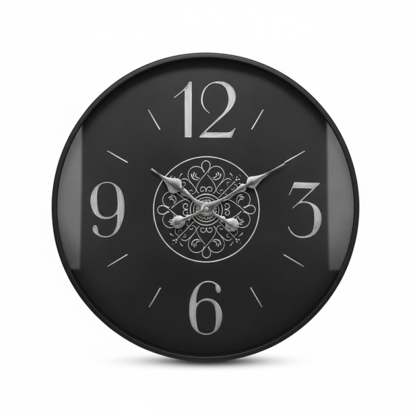 Wanduhr schwarz rund, Metall, analog, modernes Design für Wohnzimmer und Küche