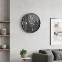 Wanduhr schwarz rund, Metall, analog, modernes Design für Wohnzimmer und Küche