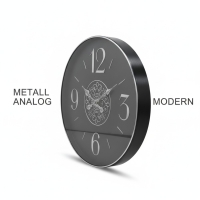 Wanduhr schwarz rund, Metall, analog, modernes Design für Wohnzimmer und Küche