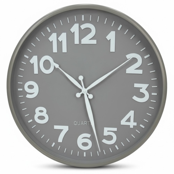 Wanduhr rund, Quarzuhrwerk, Kunststoff grau, analoge Zeitanzeige für Wohnzimmer und Büro