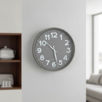 Wanduhr rund, Quarzuhrwerk, Kunststoff grau, analoge Zeitanzeige für Wohnzimmer und Büro