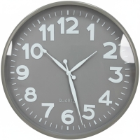 Wanduhr rund, Quarzuhrwerk, Kunststoff grau, analoge Zeitanzeige für Wohnzimmer und Büro