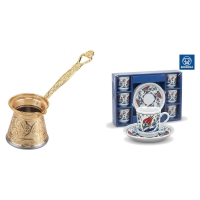 KayaHome Kupfer Cezve No 6 Gold 350 ml Mokka-Set mit 6 Moccatassen