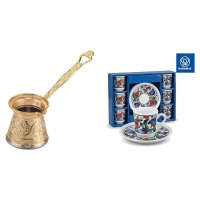 KayaHome Cezve No 5 Gold 220 ml Mokka-Set mit 6 Moccatassen