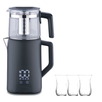Korkmaz Demmatik Smart Teekocher-Set 1,7 L mit Glaskanne 1,2 L & Teeglas-Set für 6 Personen, Schwarz