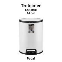 Treteimer Edelstahl Weiß, rund, Pedalbedienung, Badezimmer & Küche