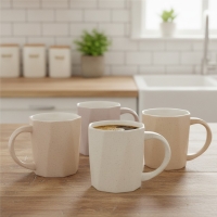 Kaffeebecher 4er-Set aus Keramik, 325 ml, achteckig,...