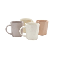 Kaffeebecher 4er-Set aus Keramik, 325 ml, achteckig, gesprenkelt in Pastellfarben, Akkaya