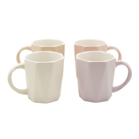 Kaffeebecher 4er-Set aus Keramik, 325 ml, achteckig, gesprenkelt in Pastellfarben, Akkaya