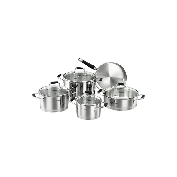 Korkmaz Flora 9teiliges Topfset Induktion KochgeschirrSet Edelstahl induktionsgeeignet mit Glasdeckel A1987