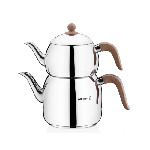 Korkmaz Türkische Teekanne Edelstahl induktionsgeeignet doppel für Türkischen Cay Retro