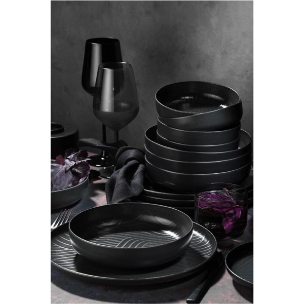Kütahya Porselen Capri Moderna 24 Teile Porzellan Geschirr Set Nanopearl Reactive Matt Schwarz NPMOD24Y2883443