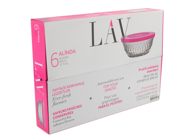 LAV Schalen Set Alinda 345ml 6er Set mit Deckel pink aus Glas für Dessert Aufbewahrung Snack Alinda