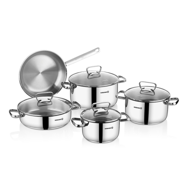 Korkmaz Lara 9teiliges Topfset Induktion KochgeschirrSet Edelstahl induktionsgeeignet mit Glasdeckel A1975
